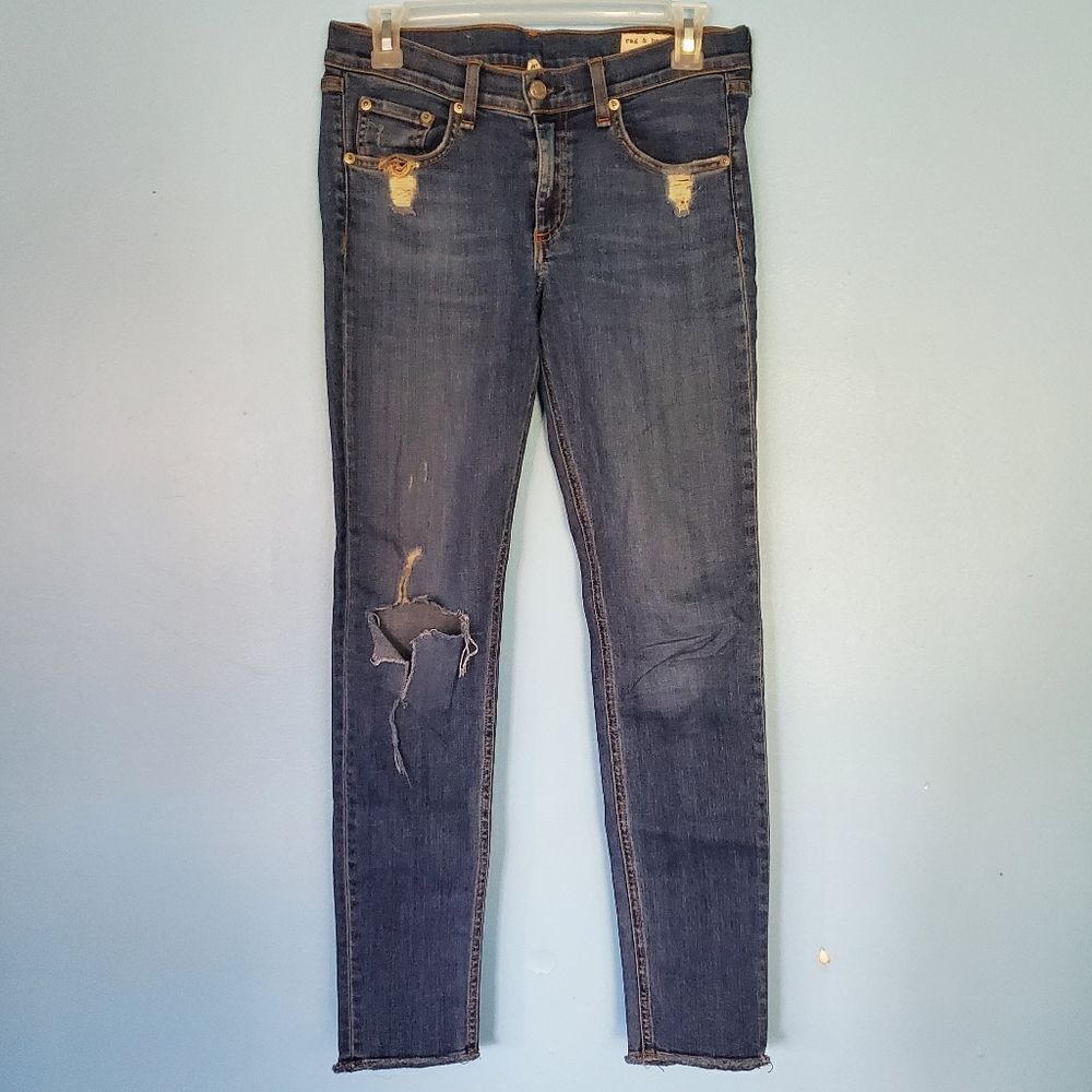Rag & Bone Skinny Highly Distressed Medium Wash Denim Jeans